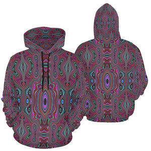 Hoodies for Women, Trippy Seafoam Green and Magenta Abstract Pattern