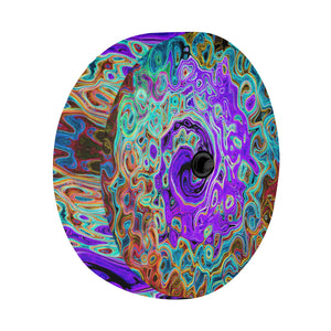 Spare Tire Cover with Backup Camera Hole - Purple Colorful Groovy Abstract Retro Liquid Swirl - Small
