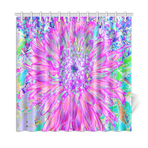 Shower Curtains, Cool Pink Blue and Purple Artsy Dahlia Bloom - 72 x 72