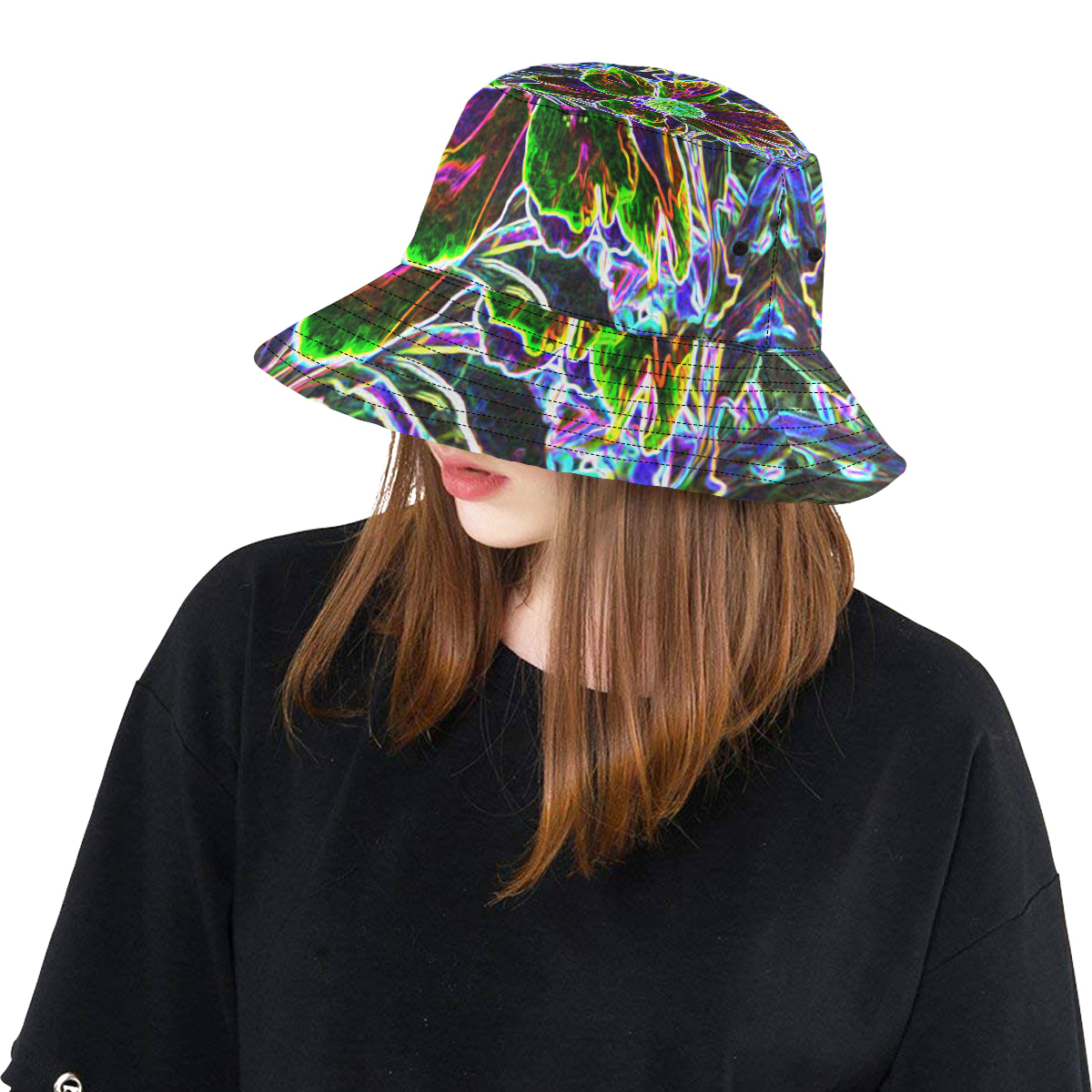 Bucket Hats, Abstract Garden Peony in Black and Blue