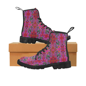 Boots for Women, Cool Trippy Magenta, Red and Green Wavy Pattern - Black