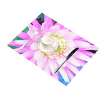 Cloth Placemats Set, Pretty Pink, White and Yellow Cactus Dahlia Macro