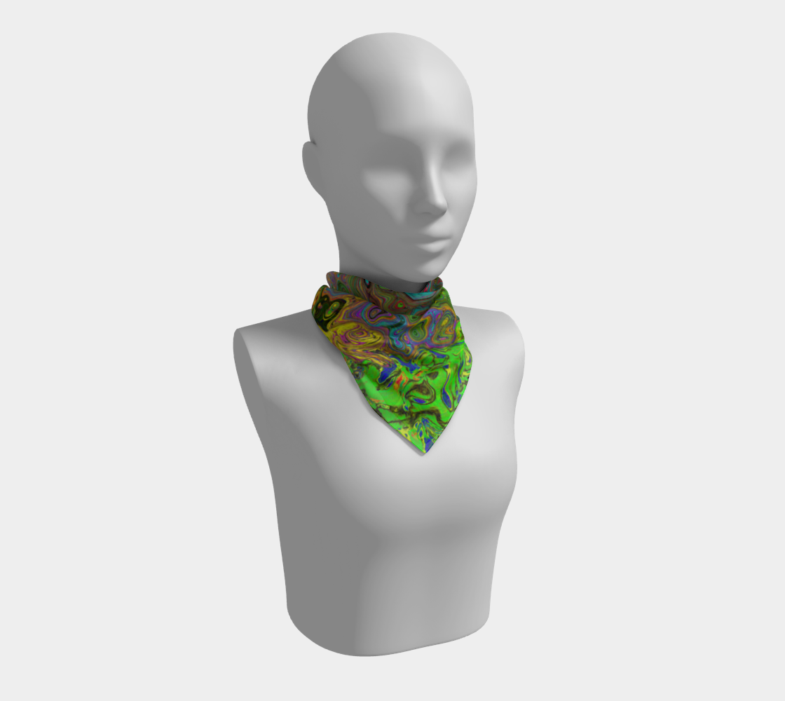 Square Scarves for Women, Groovy Abstract Retro Lime Green and Blue Swirl