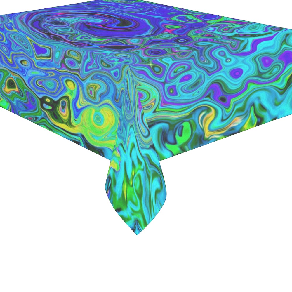 Tablecloths for Rectangle Tables, Trippy Violet Blue Abstract Retro Liquid Swirl