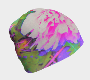 Beanie Hats for Women, Electric Pink Peonies in the Colorful Garden