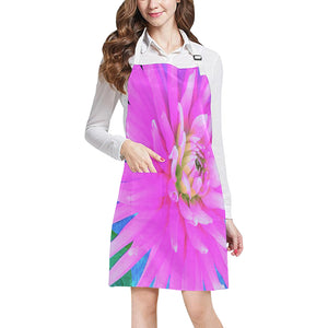 Apron with Pockets, Lovely Pink Cactus Dahlia Macro Flower Burst