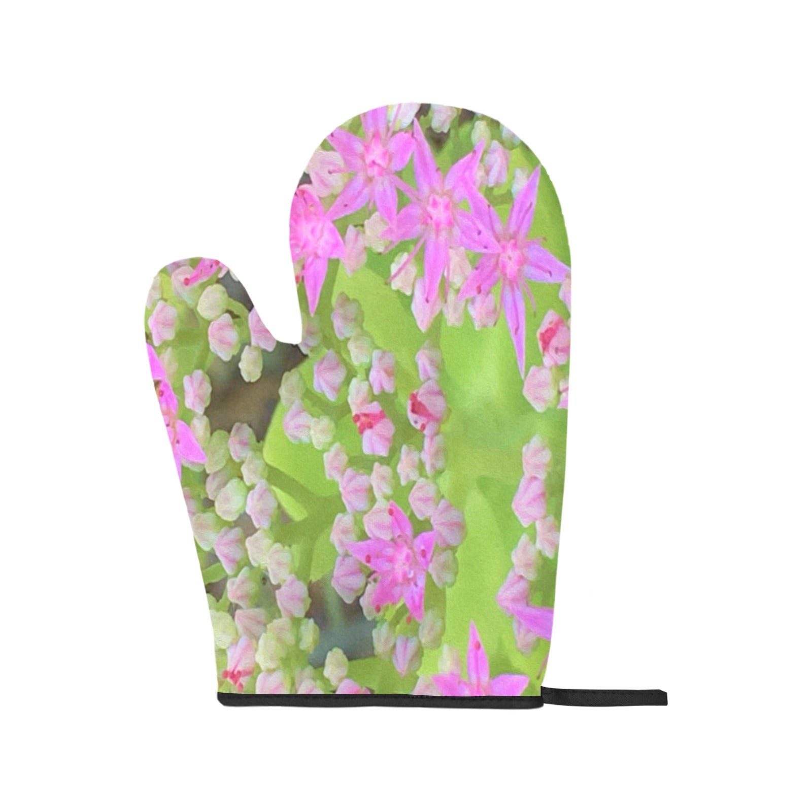 Oven Mitts and Pot Holders Set, Hot Pink Succulent Sedum with Fleshy Green Leaves