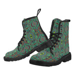 Boots for Women, Trippy Retro Black and Lime Green Abstract Pattern - Black