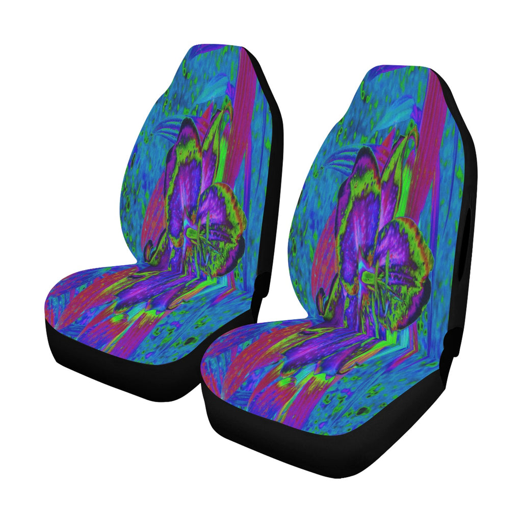 Car Seat Covers, Psychedelic Purple and Lime Green Lily Flower