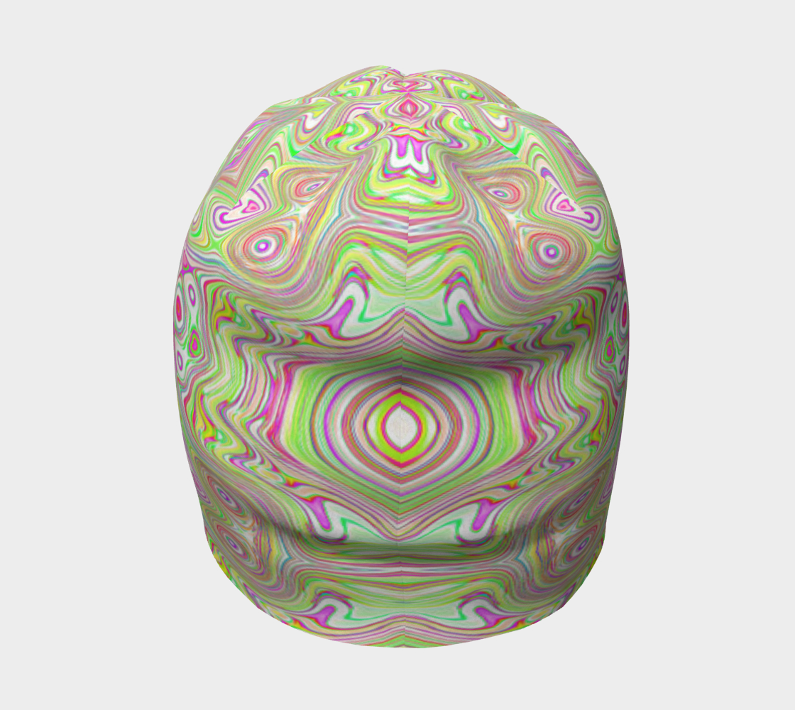 Beanie Hats, Trippy Retro Pink and Lime Green Abstract Pattern