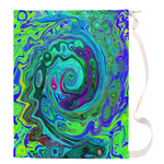Laundry Bags, Groovy Abstract Retro Green and Blue Swirl - Large