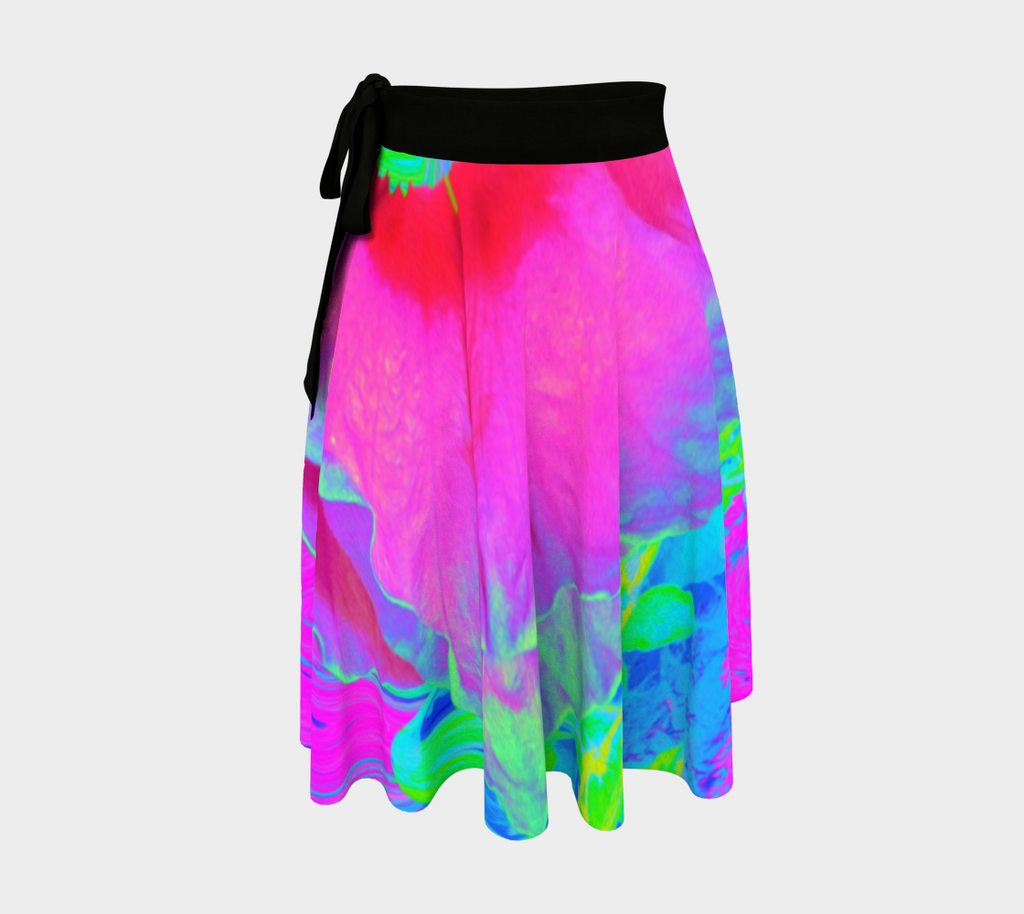 Artsy Wrap Skirt, Psychedelic Pink and Red Hibiscus Flower
