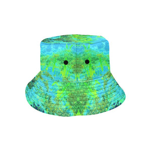 Bucket Hats, Trippy Lime Green and Blue Impressionistic Landscape