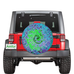 Spare Tire Covers, Lime Green Groovy Abstract Retro Liquid Swirl - Medium