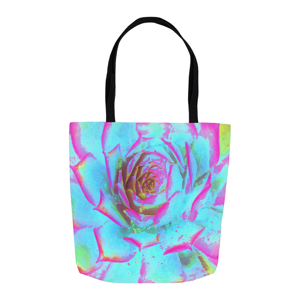 Tote Bags, Hot Pink and Blue Succulent Sedum Rosette