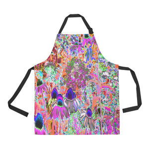 Apron with Pockets, Psychedelic Hot Pink and Lime Green Garden Flowers