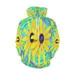 Hoodies for Women, Yellow Rudbeckia Flowers on a Turquoise Swirl