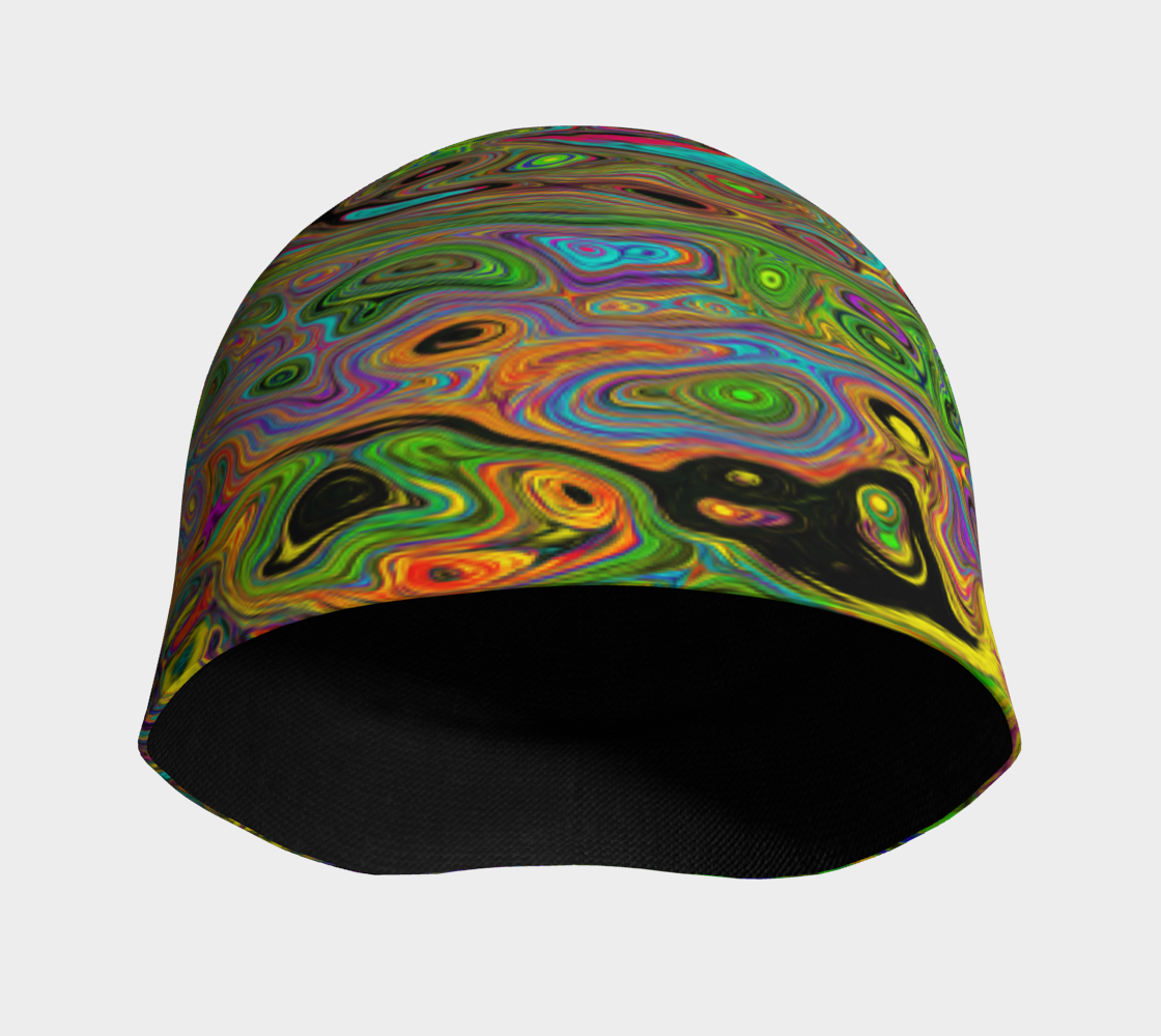 Beanie Hat, Groovy Abstract Retro Lime Green and Blue Swirl