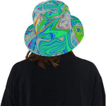 Colorful Bucket Hats, Colorful Marbled Lime Green Abstract Retro Liquid Art