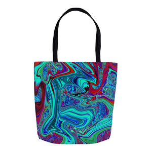 Tote Bags, Groovy Abstract Retro Art in Blue and Red