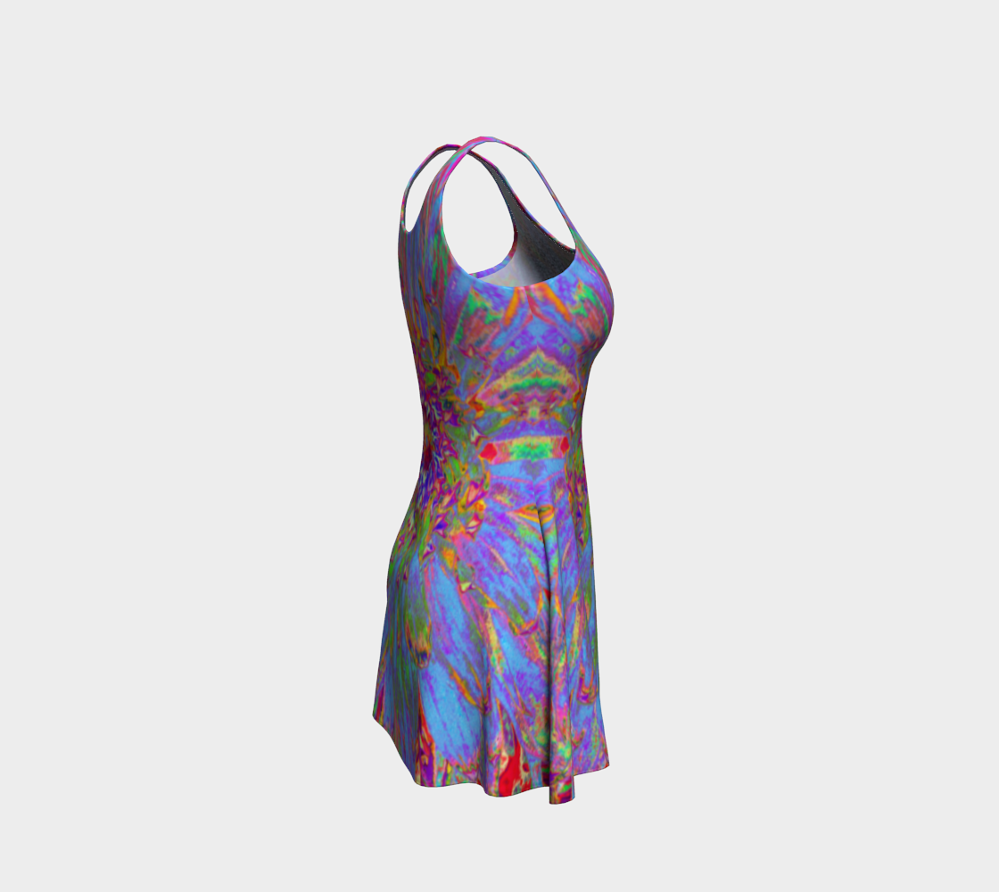 Fit and Flare Dresses, Psychedelic Groovy Blue Abstract Dahlia Flower
