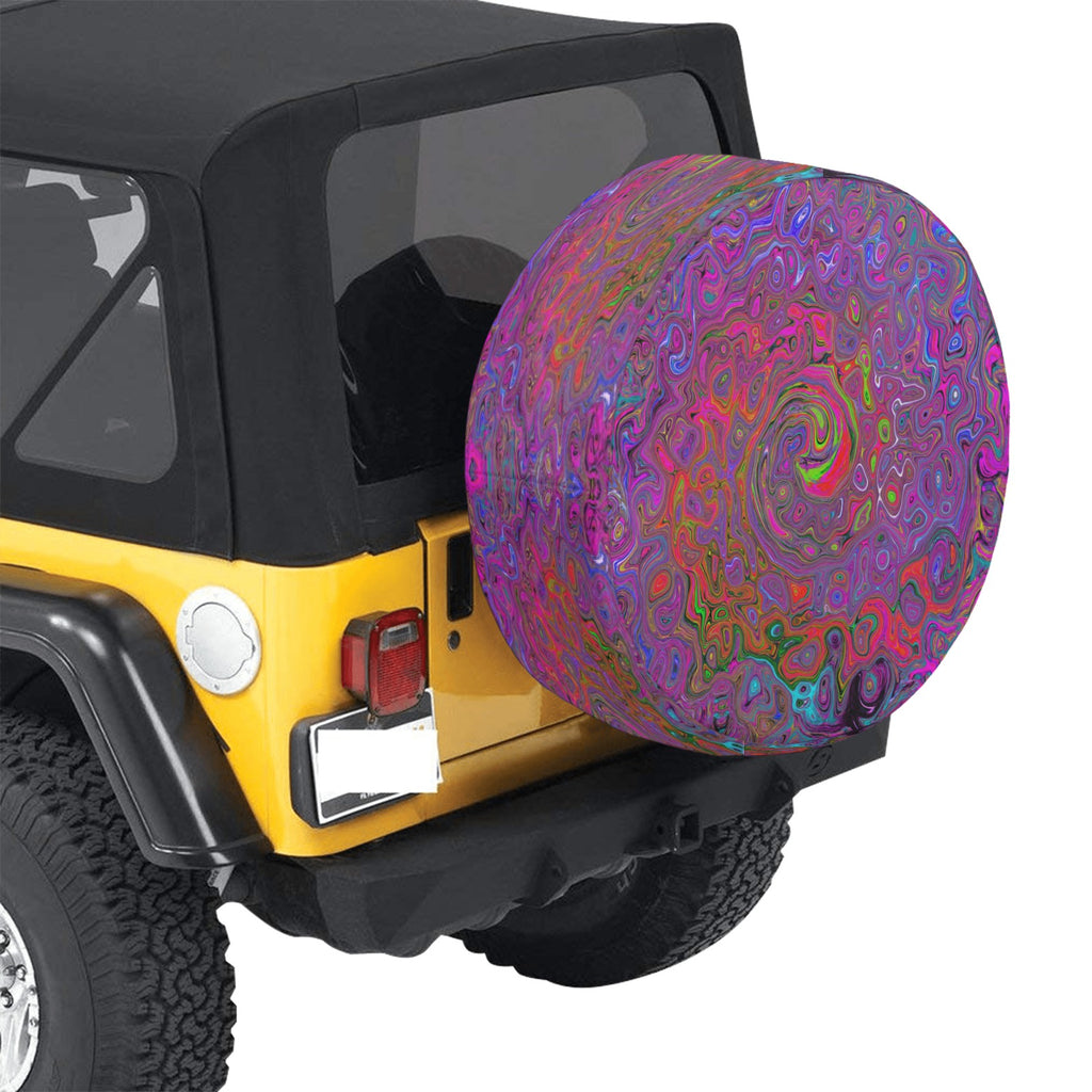 Spare Tire Covers, Psychedelic Groovy Magenta Retro Liquid Swirl - Large