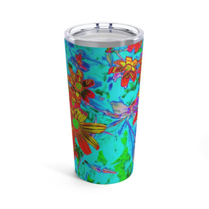 Travel Tumblers, Aqua Tropical with Yellow and Orange Flowers