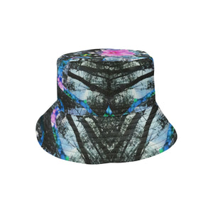Bucket Hats, Pink Hibiscus Black and White Landscape Collage