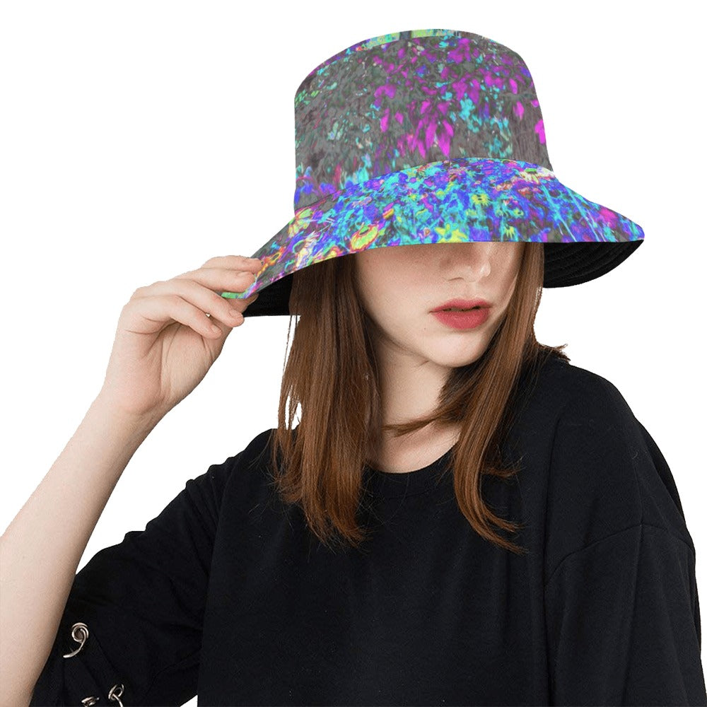 Bucket Hats, Trippy Lime Green and Purple Garden Sunrise