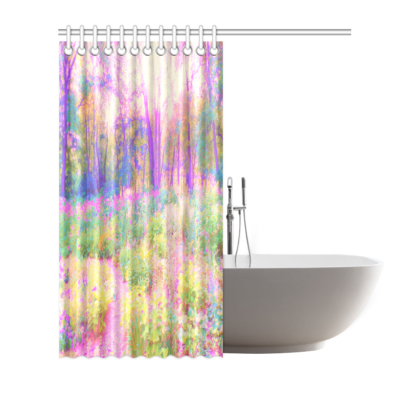 Shower Curtain, Illuminated Pink and Coral Impressionistic Landscape