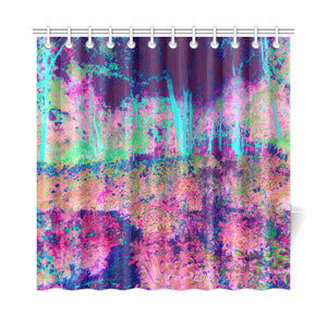 Shower Curtains, Impressionistic Purple and Hot Pink Garden Landscape