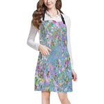 Apron with Pockets, Retro Purple, Green and Blue Wildflowers on Pink
