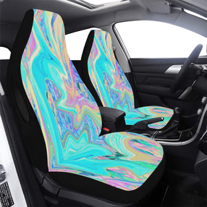 Car Seat Covers, Retro Aqua Blue Liquid Art on Abstract Hydrangeas