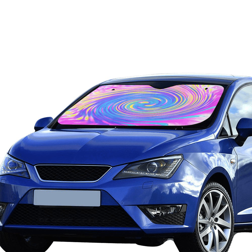Auto Sun Shades, Cool Abstract Pink Blue and Yellow Twirl