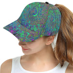 Snapback Hat, Trippy Chartreuse and Blue Retro Liquid Swirl