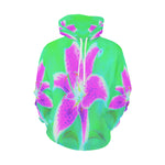 Hoodies for Women, Hot Pink Stargazer Lily on Turquoise and Green