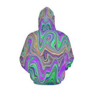 Hoodies for Men, Trippy Lime Green and Purple Waves of Color