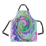 Apron with Pockets, Groovy Abstract Aqua and Navy Lava Swirl