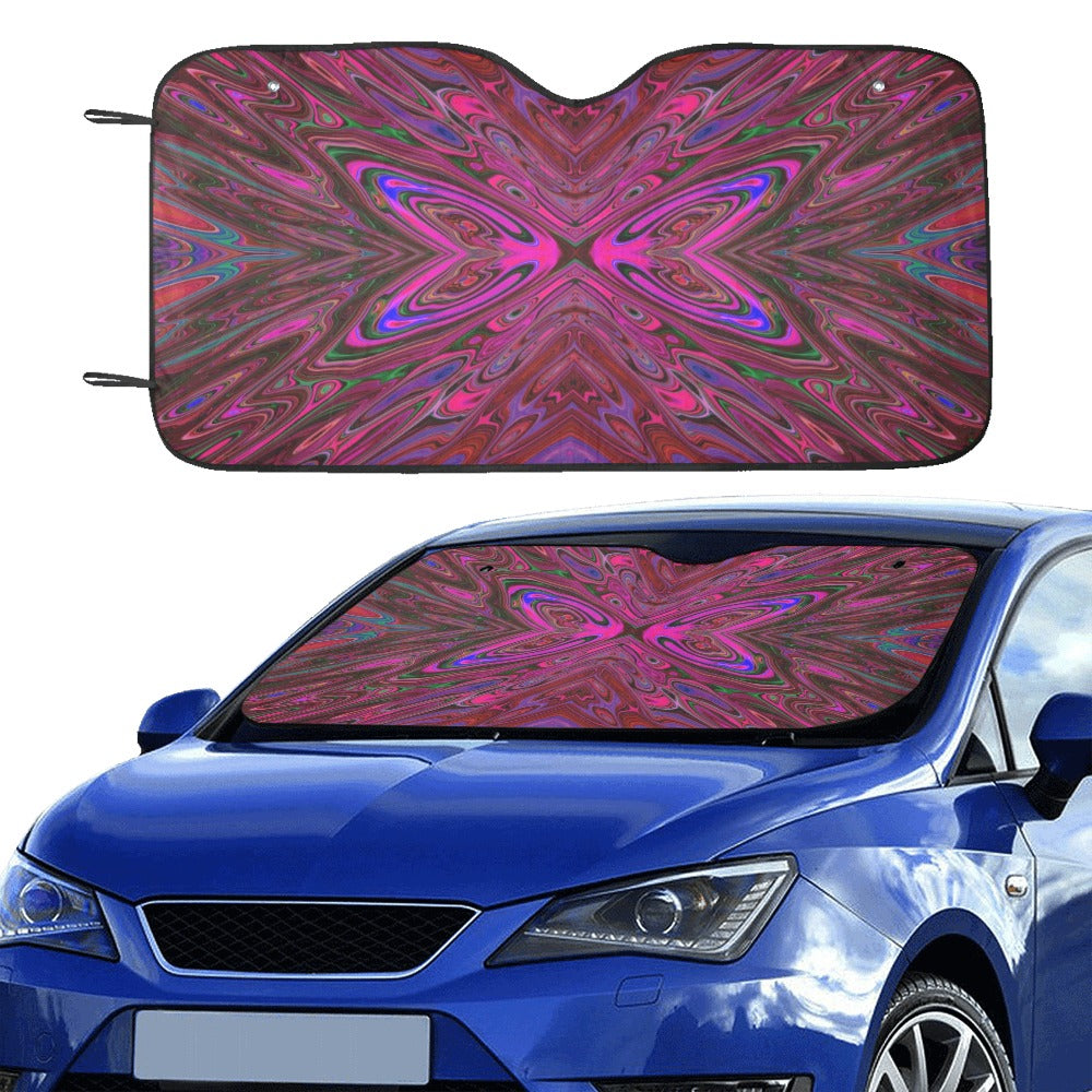 Auto Sun Shades, Trippy Hot Pink, Red and Blue Abstract Butterfly
