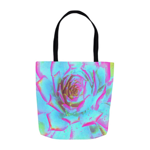 Tote Bags, Hot Pink and Blue Succulent Sedum Rosette
