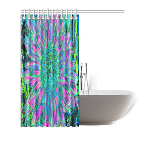 Shower Curtains, Psychedelic Magenta, Aqua and Lime Green Dahlia