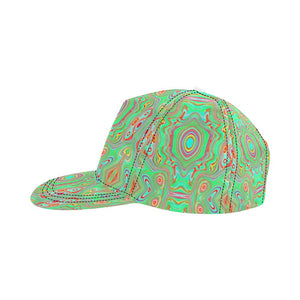 Snapback Hats, Trippy Retro Orange and Lime Green Abstract Pattern