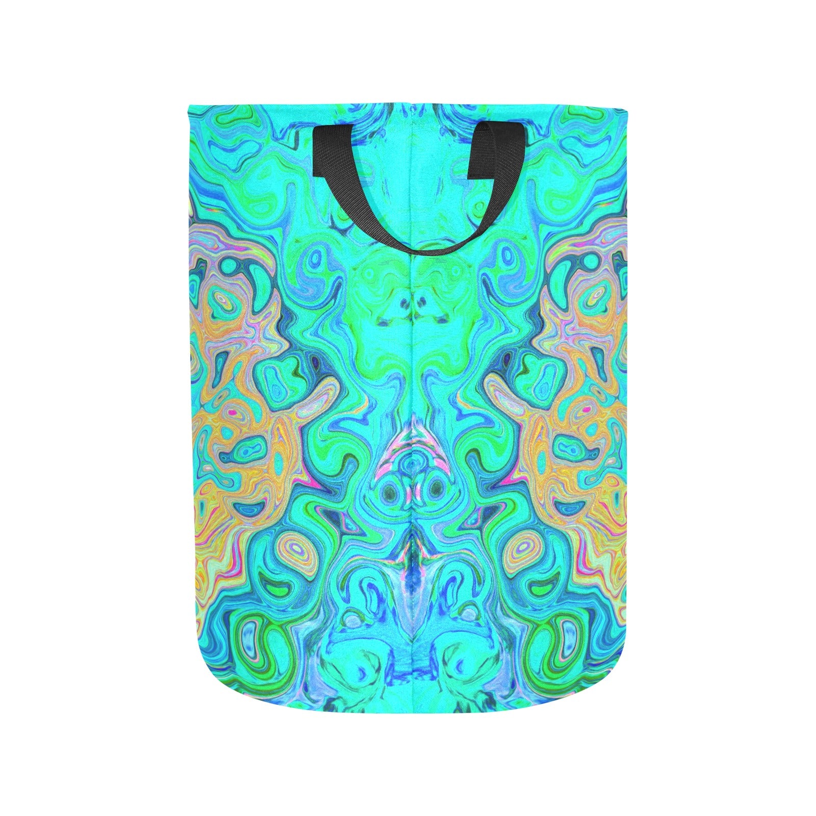 Fabric Laundry Basket with Handles, Groovy Abstract Retro Rainbow Liquid Swirl