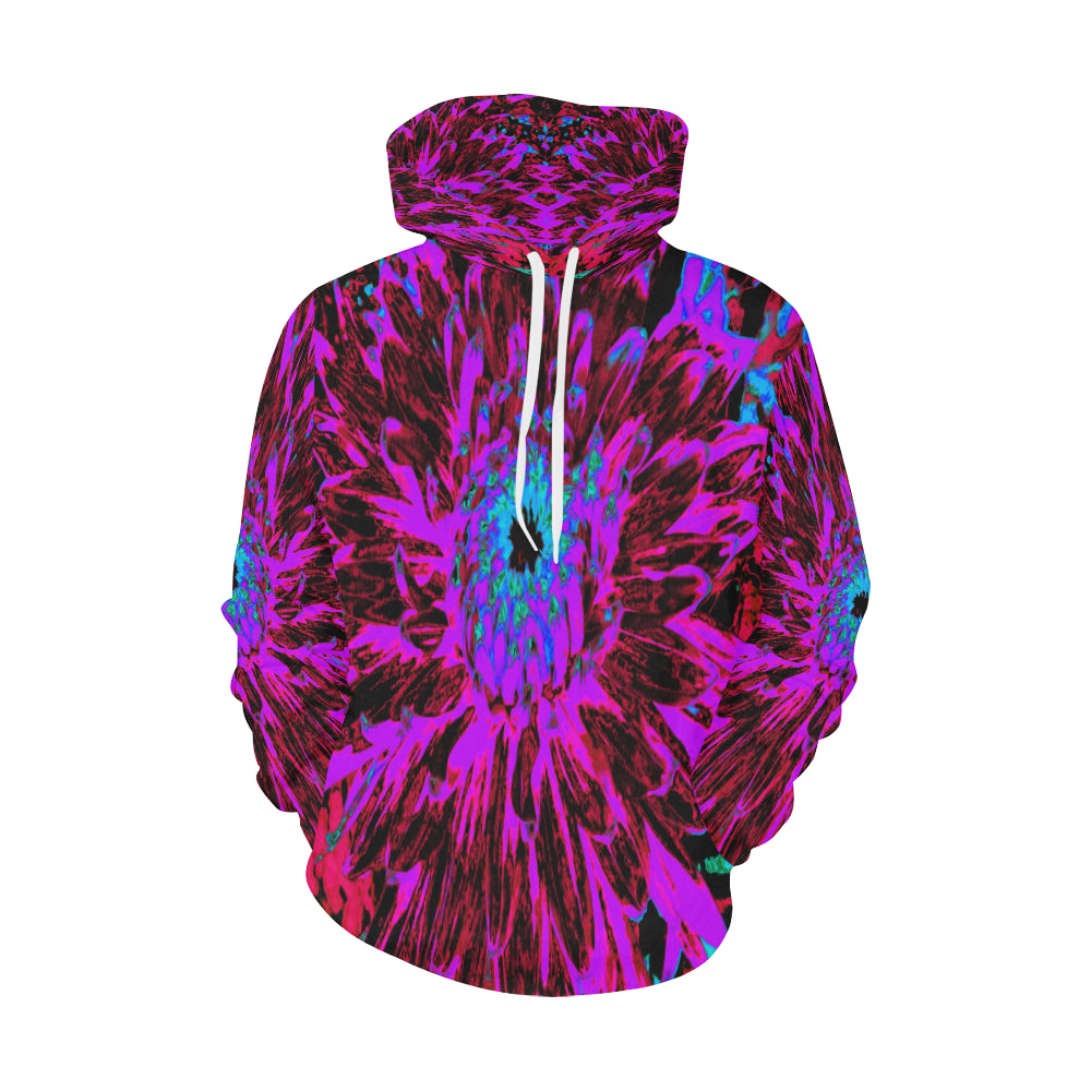 Hoodies for Women, Dramatic Crimson Red, Purple and Black Dahlia Flower