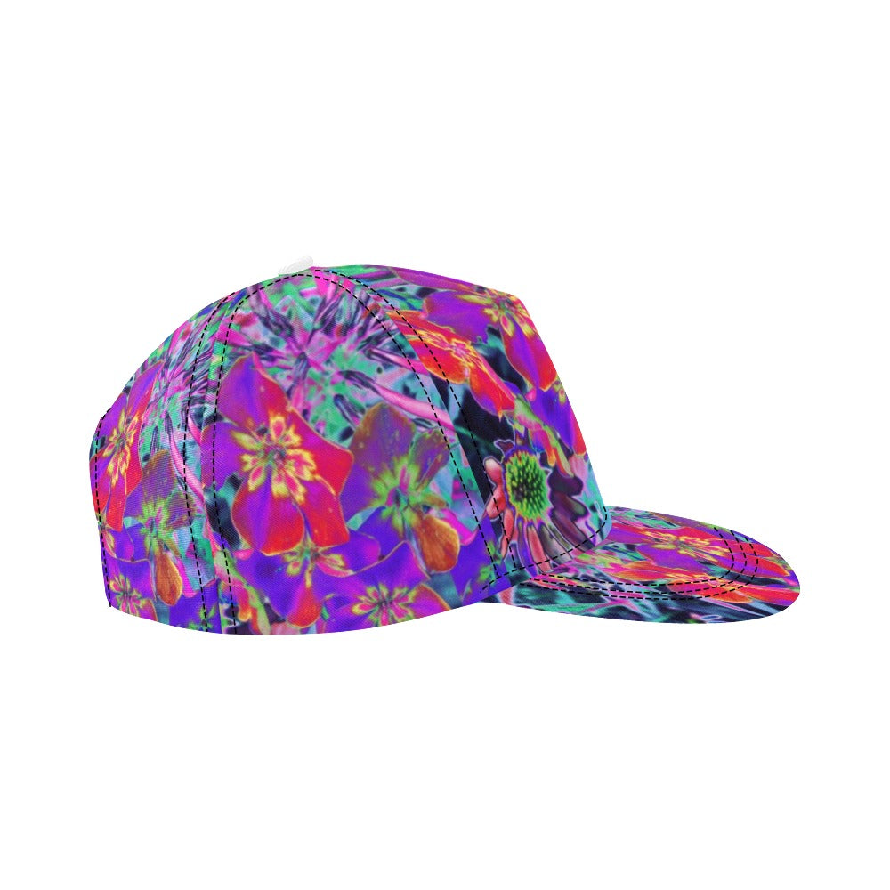 Snapback Hats for Women, Dramatic Psychedelic Colorful Red and Purple Flowers