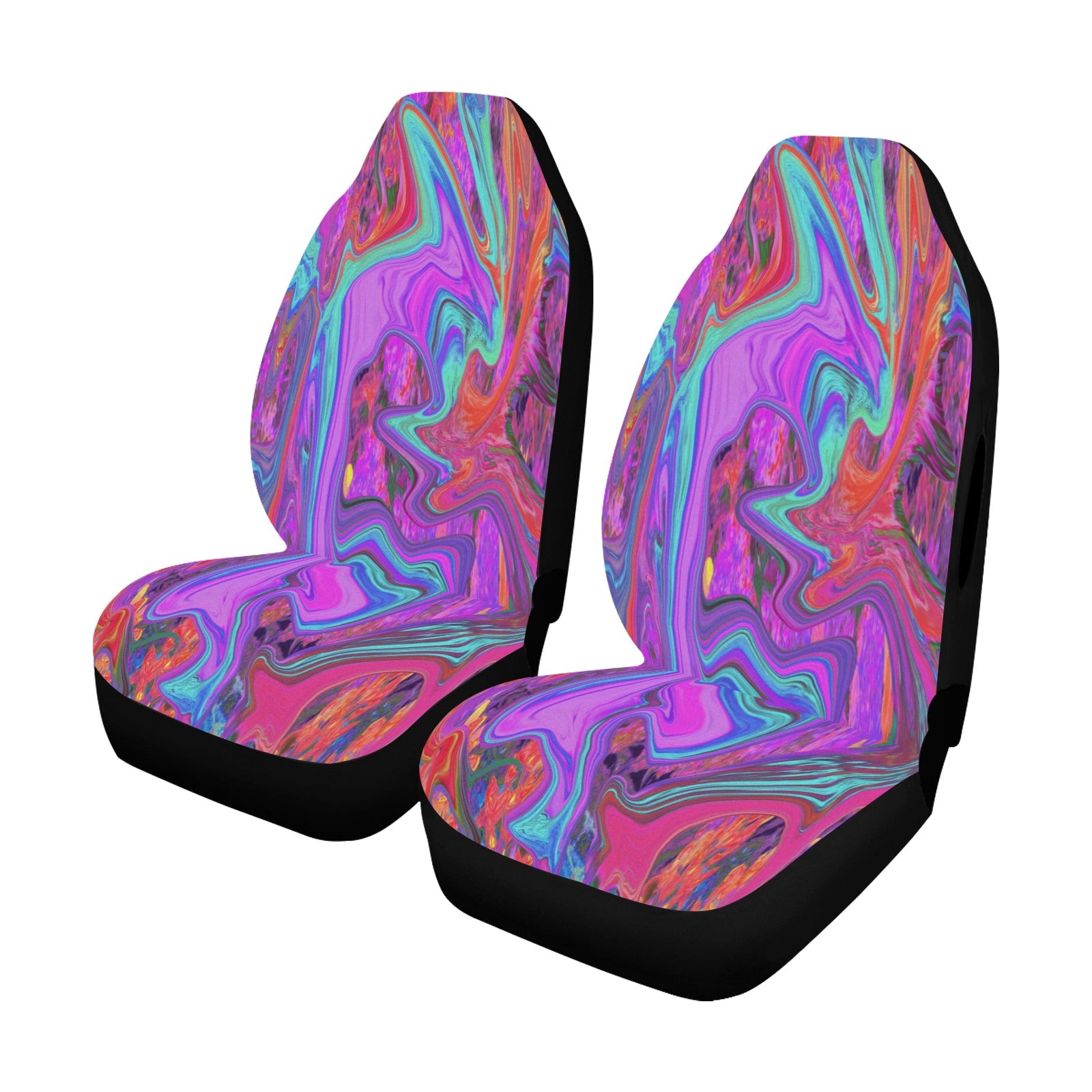 Colorful Car Seat Covers, Retro Purple, Blue and Orange Abstract Liquid Art