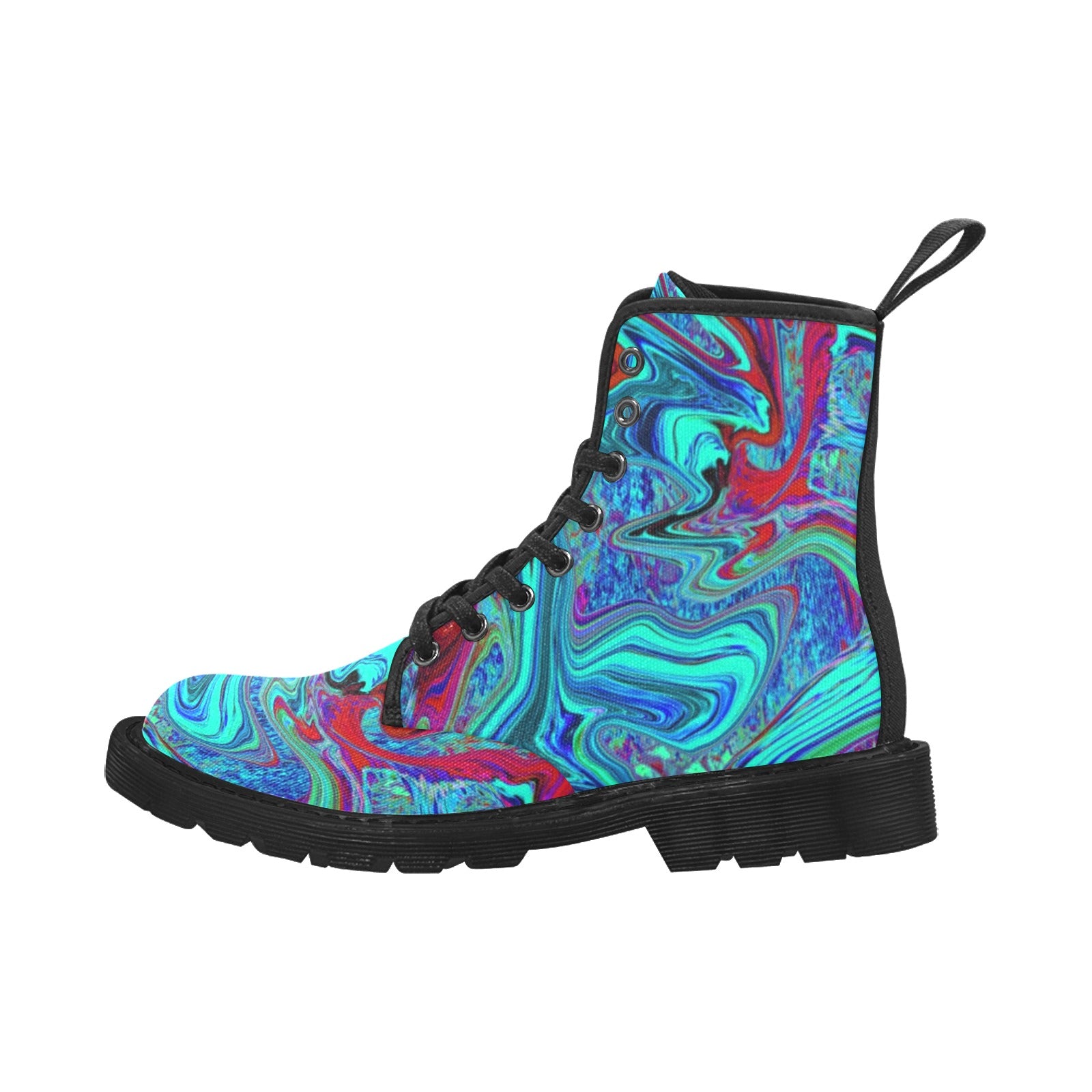 Boots for Women, Groovy Abstract Retro Art in Blue and Red - Black