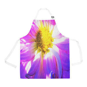 Apron with Pockets, Purple and White Dahlia with a Bright Yellow Center