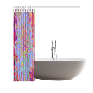 Shower Curtains, Psychedelic Groovy Blue Abstract Dahlia Flower
