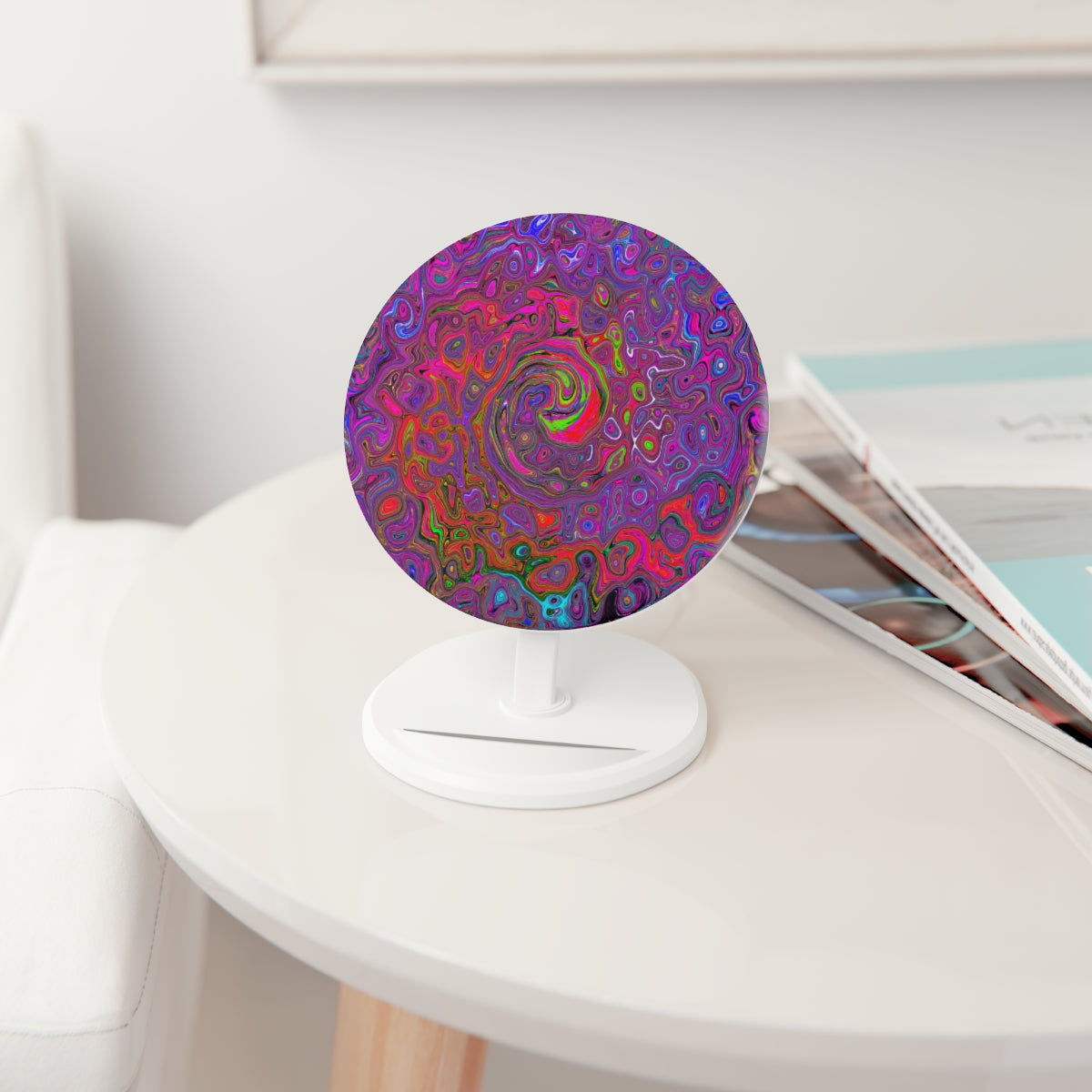 Induction Charger, Psychedelic Groovy Magenta Retro Liquid Swirl